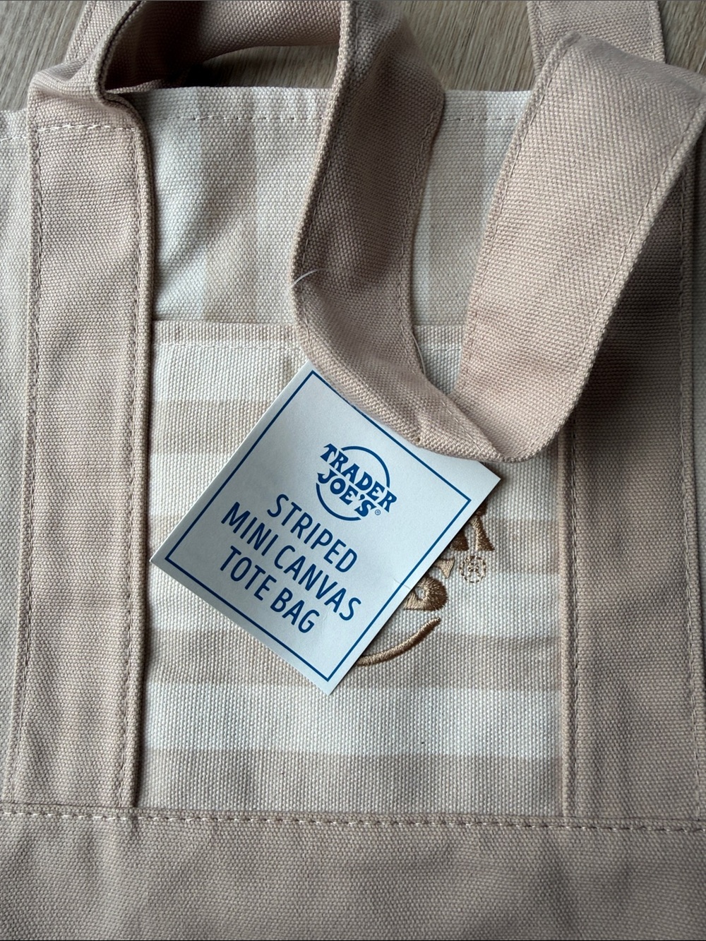 Trader Joe's light Brown Stripe Canvas Mini Tote - Picture 2 of 2